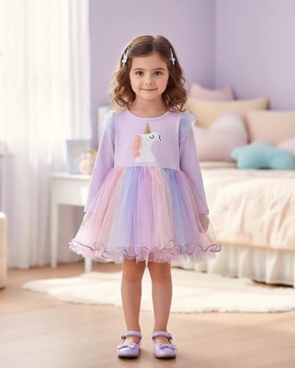 pink unicorn gauze patchwork dress - detail