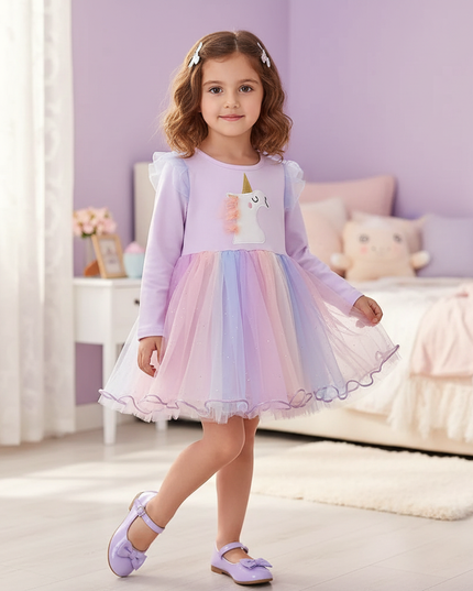 pink unicorn gauze patchwork dress - front