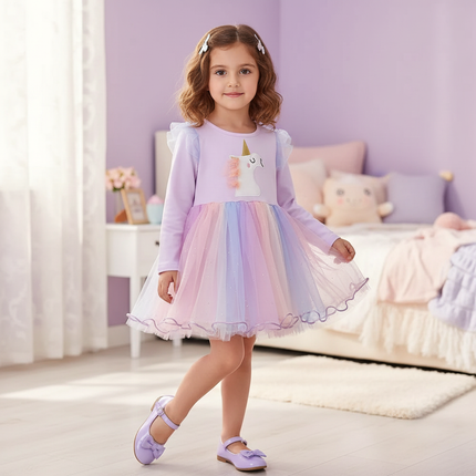 pink unicorn gauze patchwork dress - front