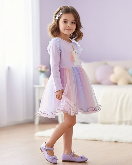 pink unicorn gauze patchwork dress - three-quarter