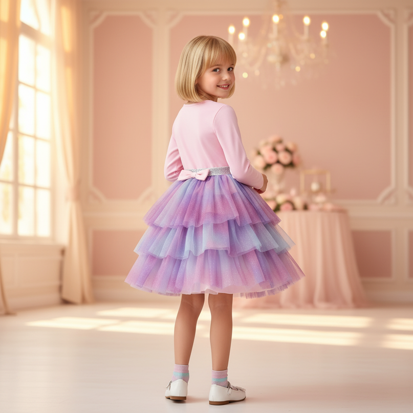 pink unicorn glitter tutu dress - back