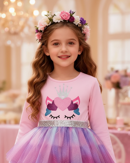 pink unicorn glitter tutu dress - detail