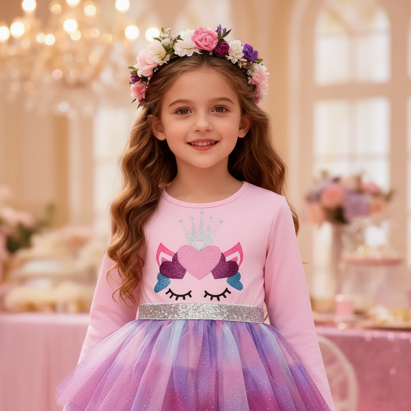 pink unicorn glitter tutu dress - detail