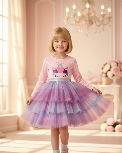 pink unicorn glitter tutu dress - front