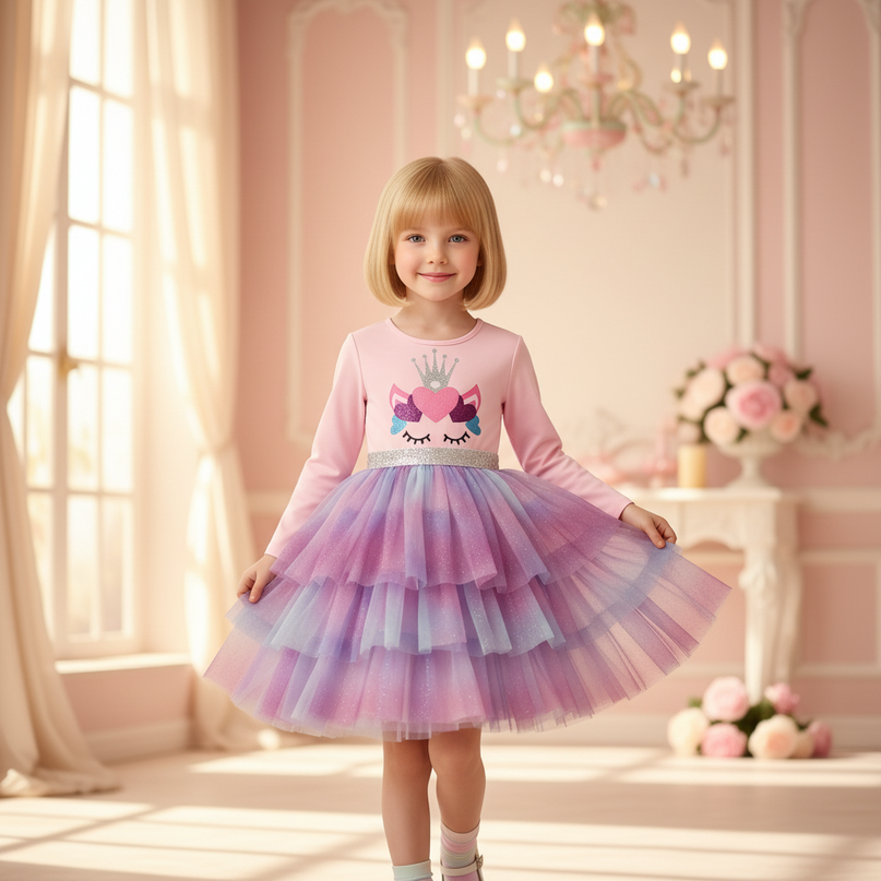 pink unicorn glitter tutu dress - front