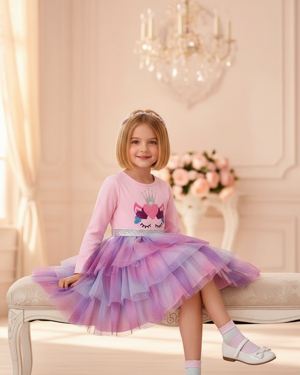 pink unicorn glitter tutu dress - sitting