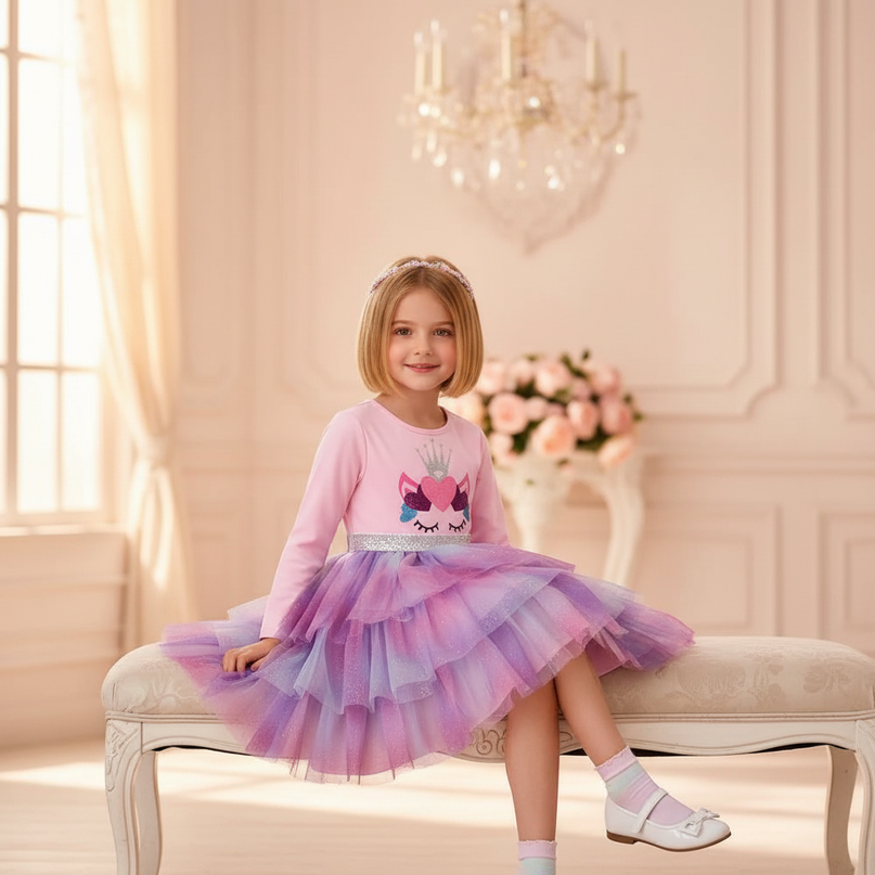 pink unicorn glitter tutu dress - sitting