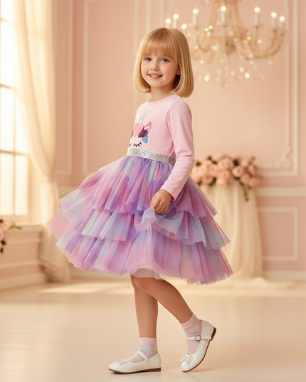 pink unicorn glitter tutu dress - three-quarter