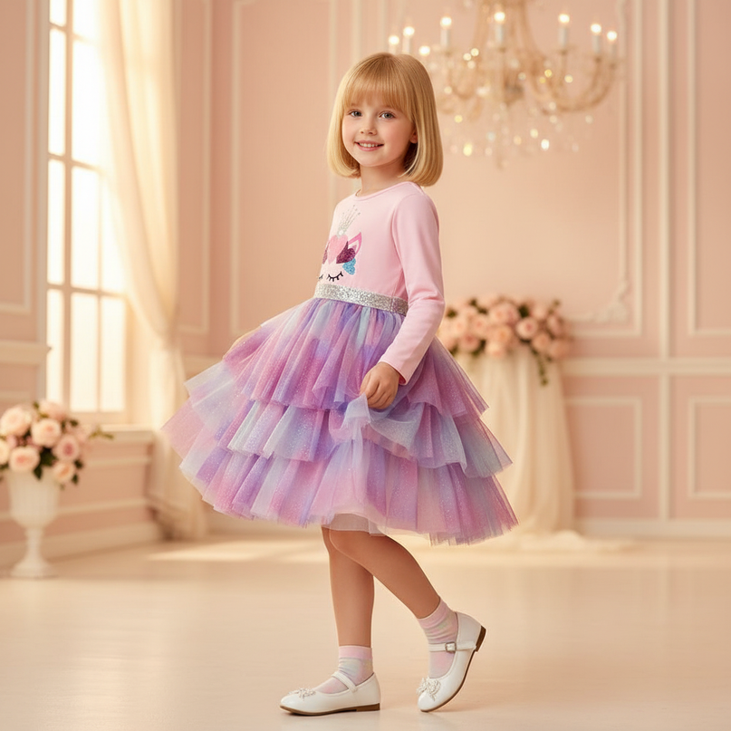 pink unicorn glitter tutu dress - three-quarter