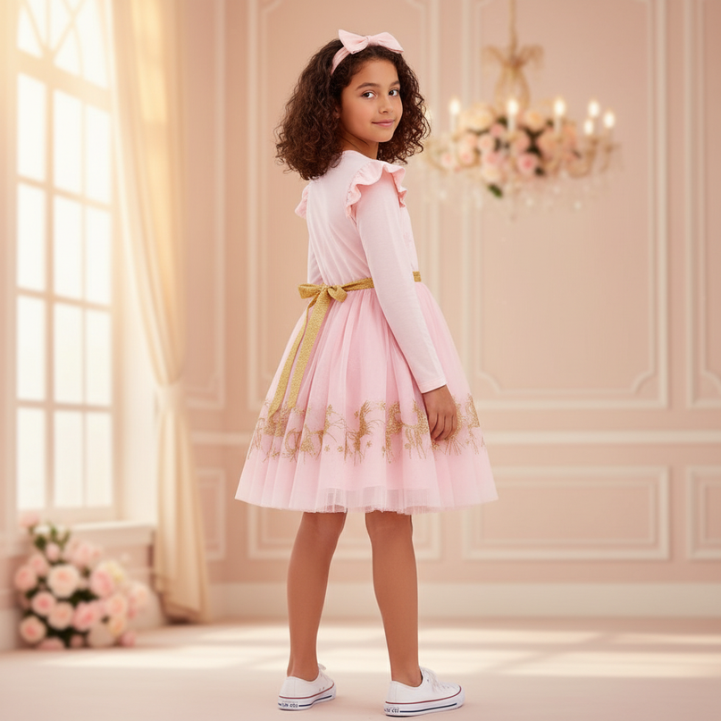 pink unicorn gold glitter tutu dress - back