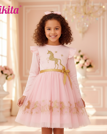 pink unicorn gold glitter tutu dress - detail
