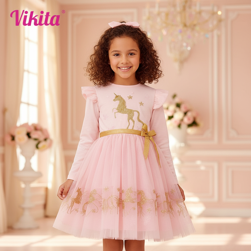 pink unicorn gold glitter tutu dress - detail