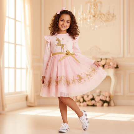 pink unicorn gold glitter tutu dress - front