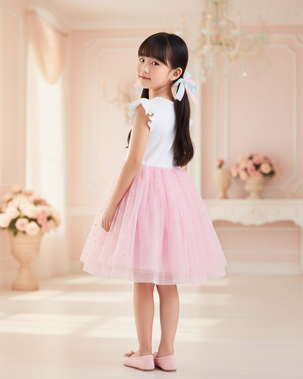 pink unicorn gold star tutu dress - back