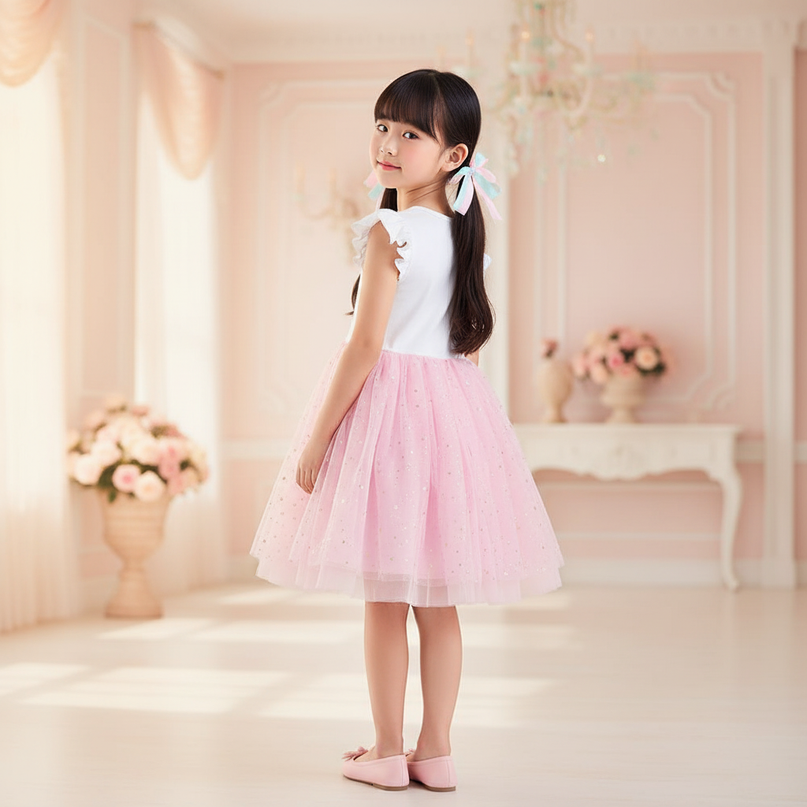 pink unicorn gold star tutu dress - back