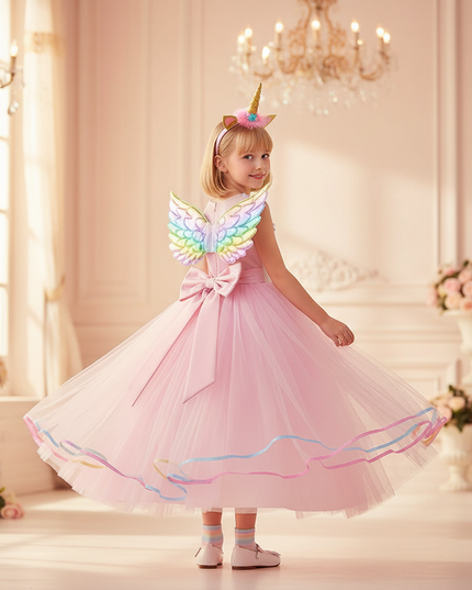 pink unicorn gown dress set girls - back