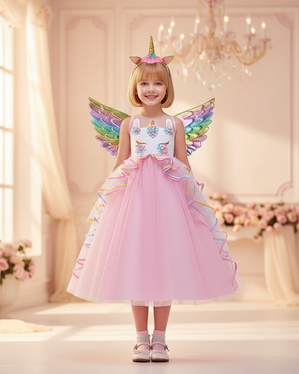 pink unicorn gown dress set girls - detail
