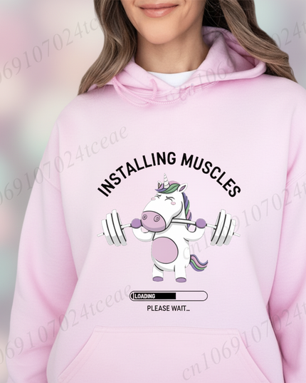 pink unicorn gym hoodie - detail