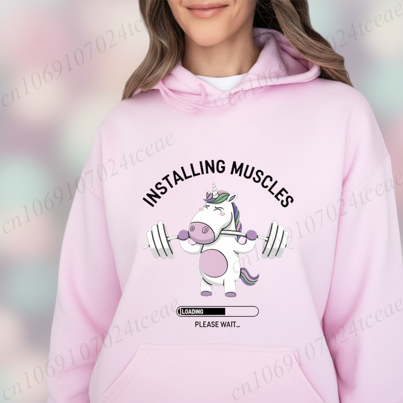 pink unicorn gym hoodie - detail