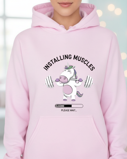 pink unicorn gym hoodie - lifestyle