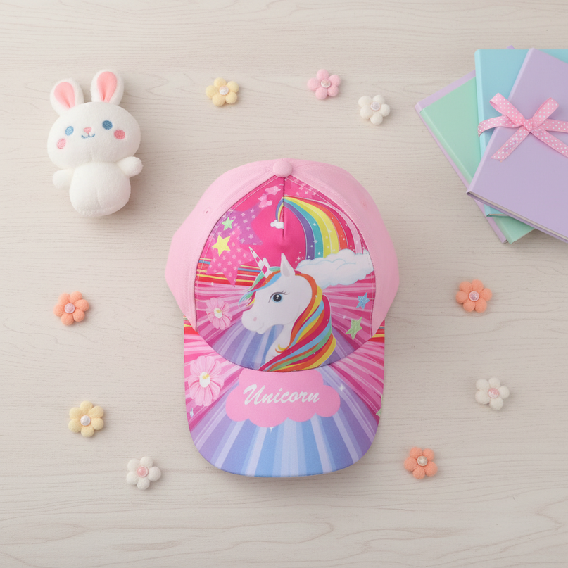 pink unicorn hat - flat-lay