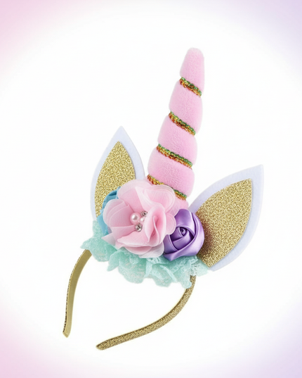 pink unicorn headband flowers - white-bg
