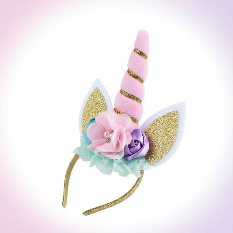 pink unicorn headband flowers - white-bg