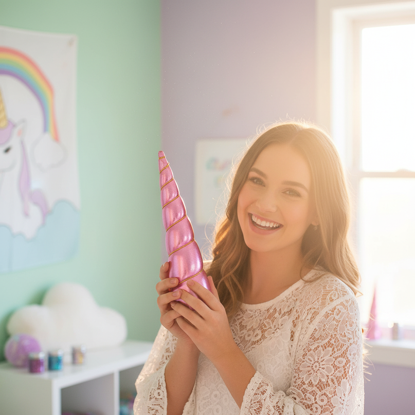 pink unicorn headband - in-use