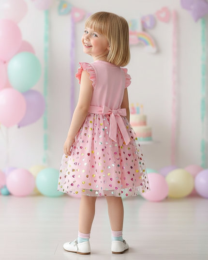 pink unicorn heart confetti dress - back
