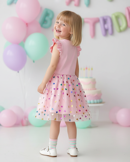 pink unicorn heart dress - back