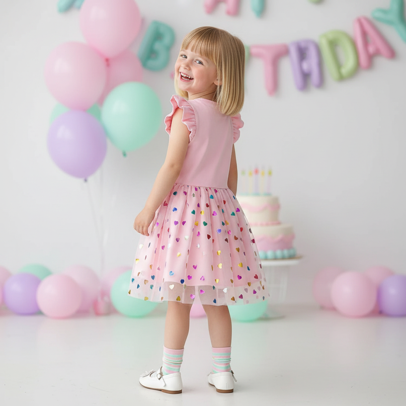pink unicorn heart dress - back
