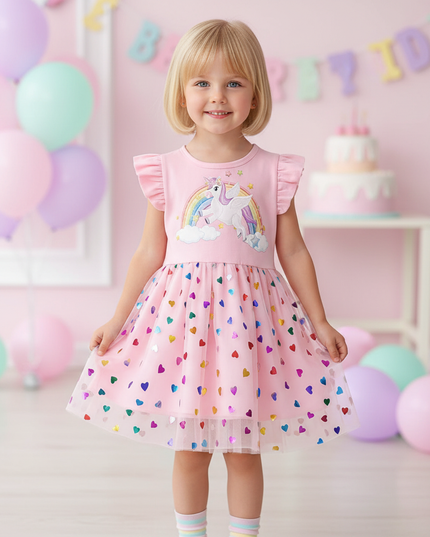 pink unicorn heart dress - detail