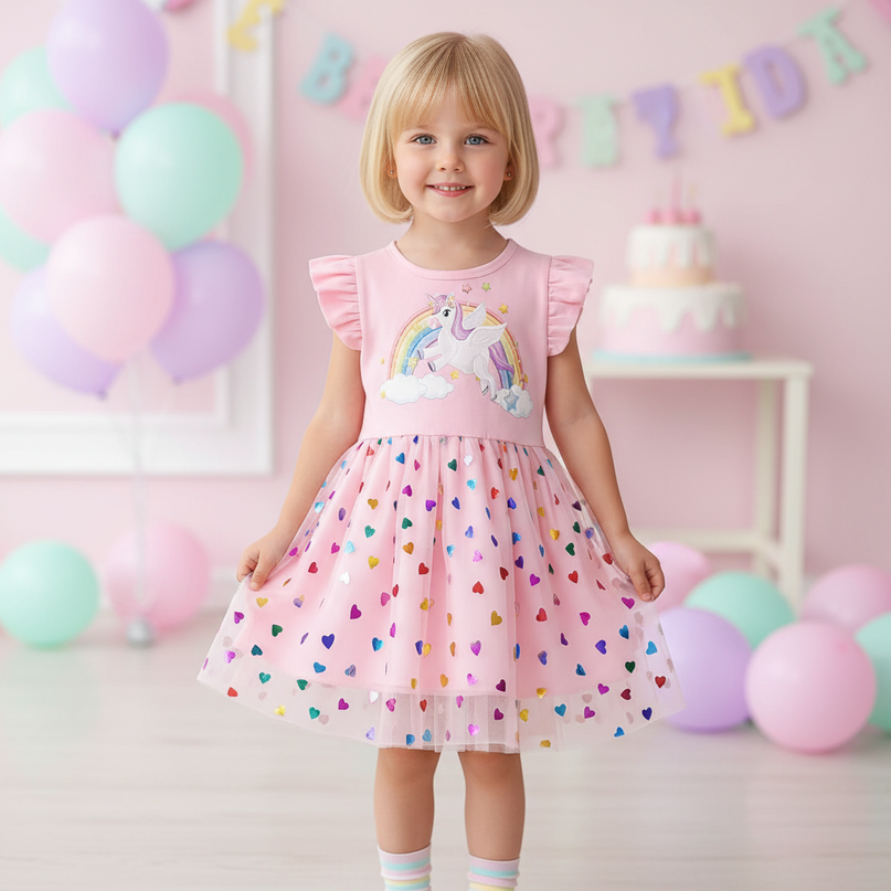 pink unicorn heart dress - detail