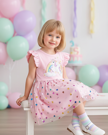 pink unicorn heart dress - sitting