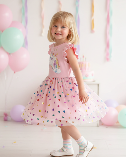 pink unicorn heart dress - three-quarter
