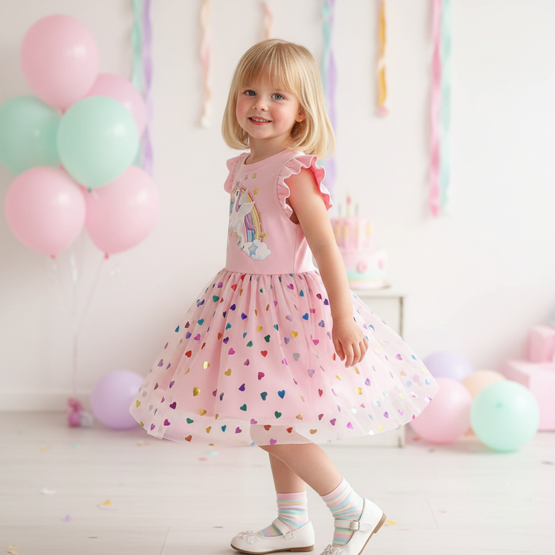 pink unicorn heart dress - three-quarter