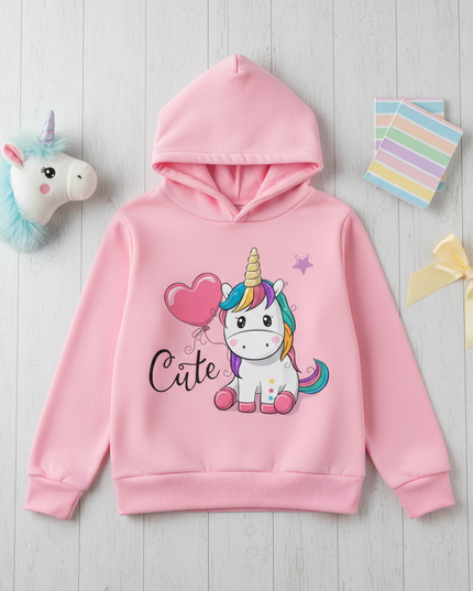 pink unicorn heart hoodie girls - flat-lay