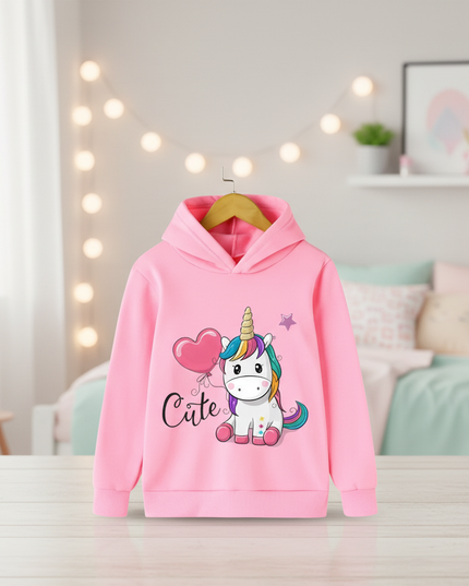 pink unicorn heart hoodie girls - lifestyle