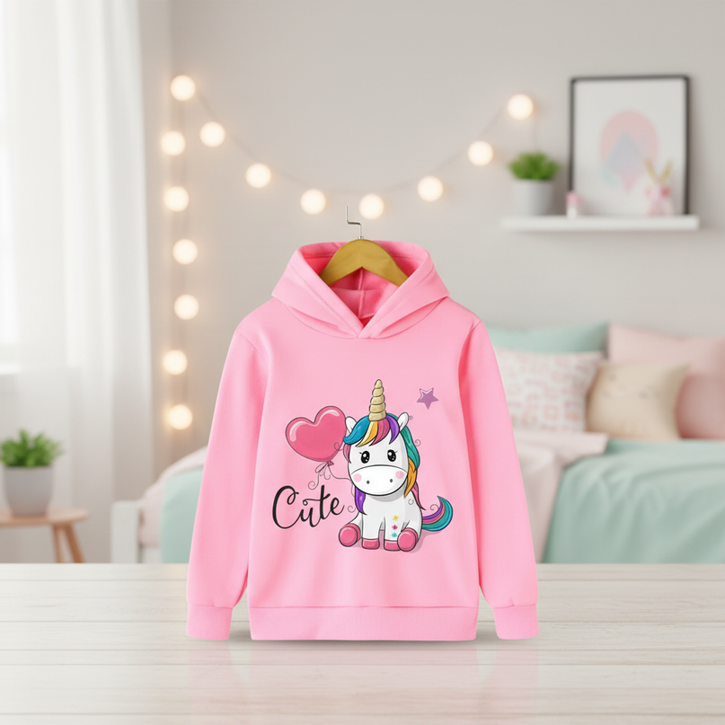 pink unicorn heart hoodie girls - lifestyle