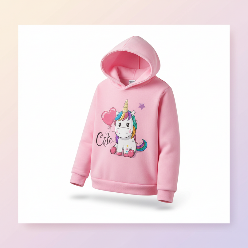 pink unicorn heart hoodie girls - white-bg
