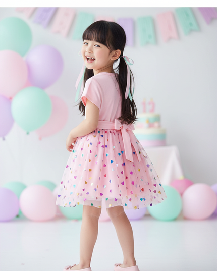 pink unicorn heart mesh dress - back