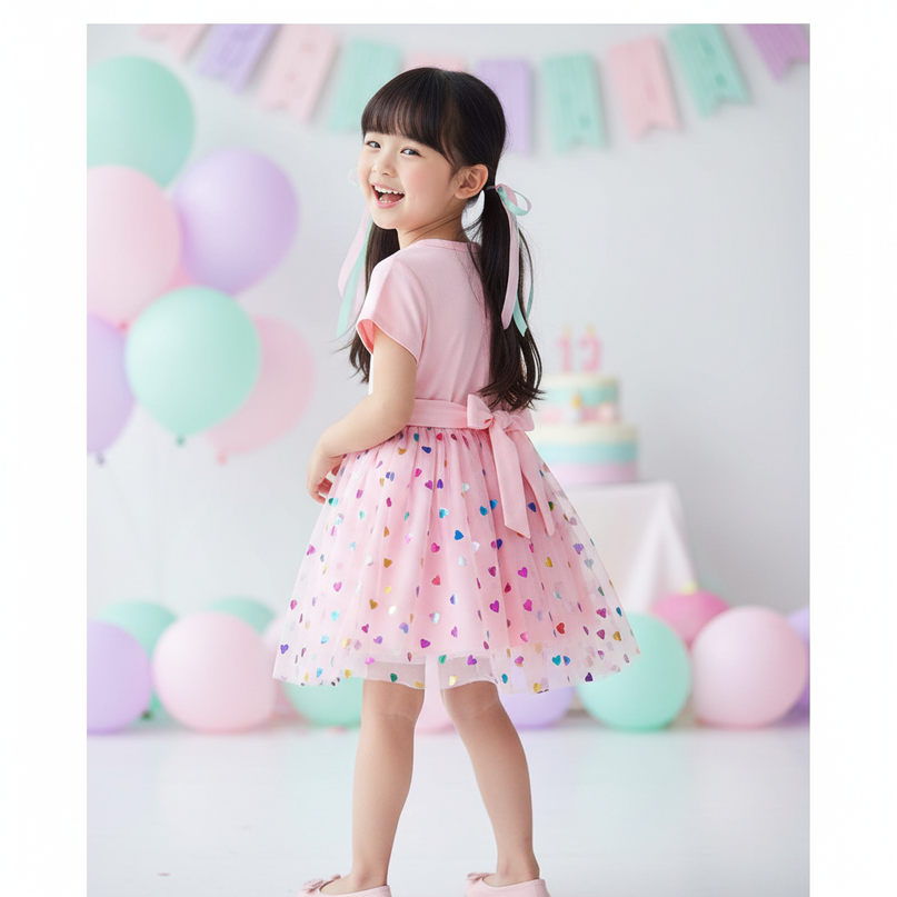 pink unicorn heart mesh dress - back