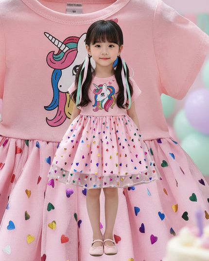 pink unicorn heart mesh dress - detail