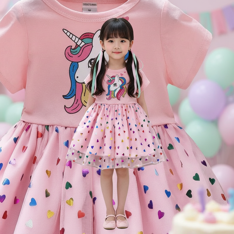 pink unicorn heart mesh dress - detail