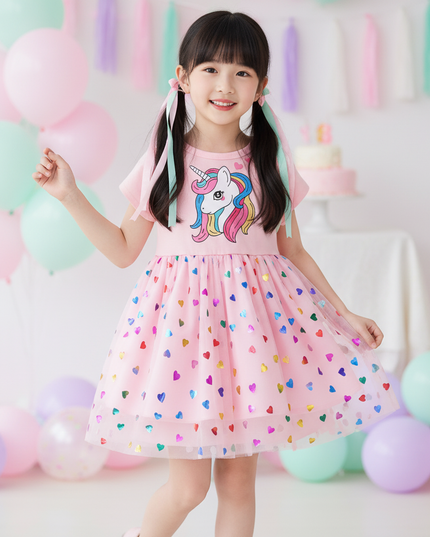 pink unicorn heart mesh dress - front