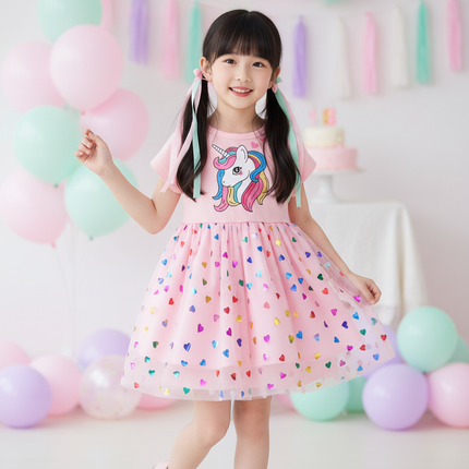 pink unicorn heart mesh dress - front