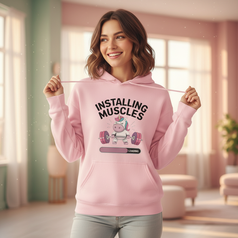 pink unicorn hoodie adult - in-use