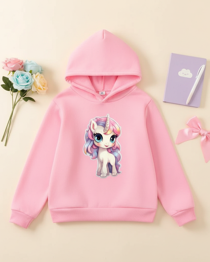 pink unicorn hoodie - flat-lay