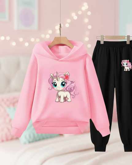 pink unicorn hoodie girls set - lifestyle