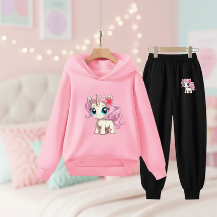 pink unicorn hoodie girls set - lifestyle